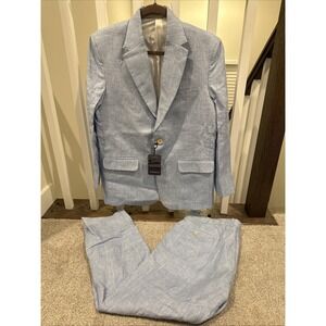 StudioSuits Pure Linen 2‎ Pc Suit Sky Blue 40S Top 38R Bottom Bespoke NWT
